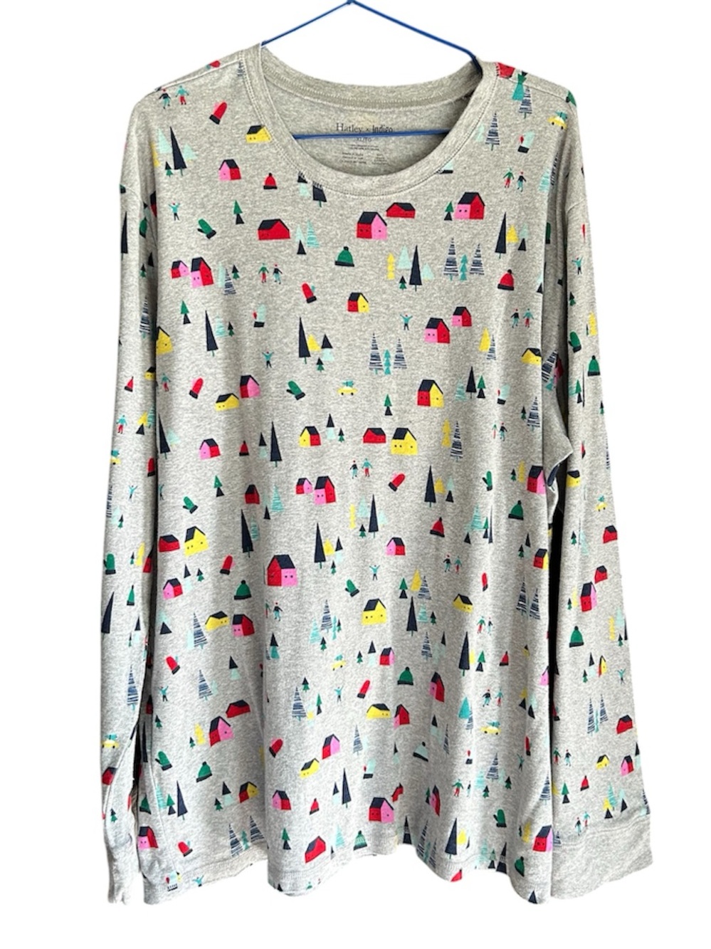 Hatley -Indigo Gray PJ Top with Colorful Holiday Print
